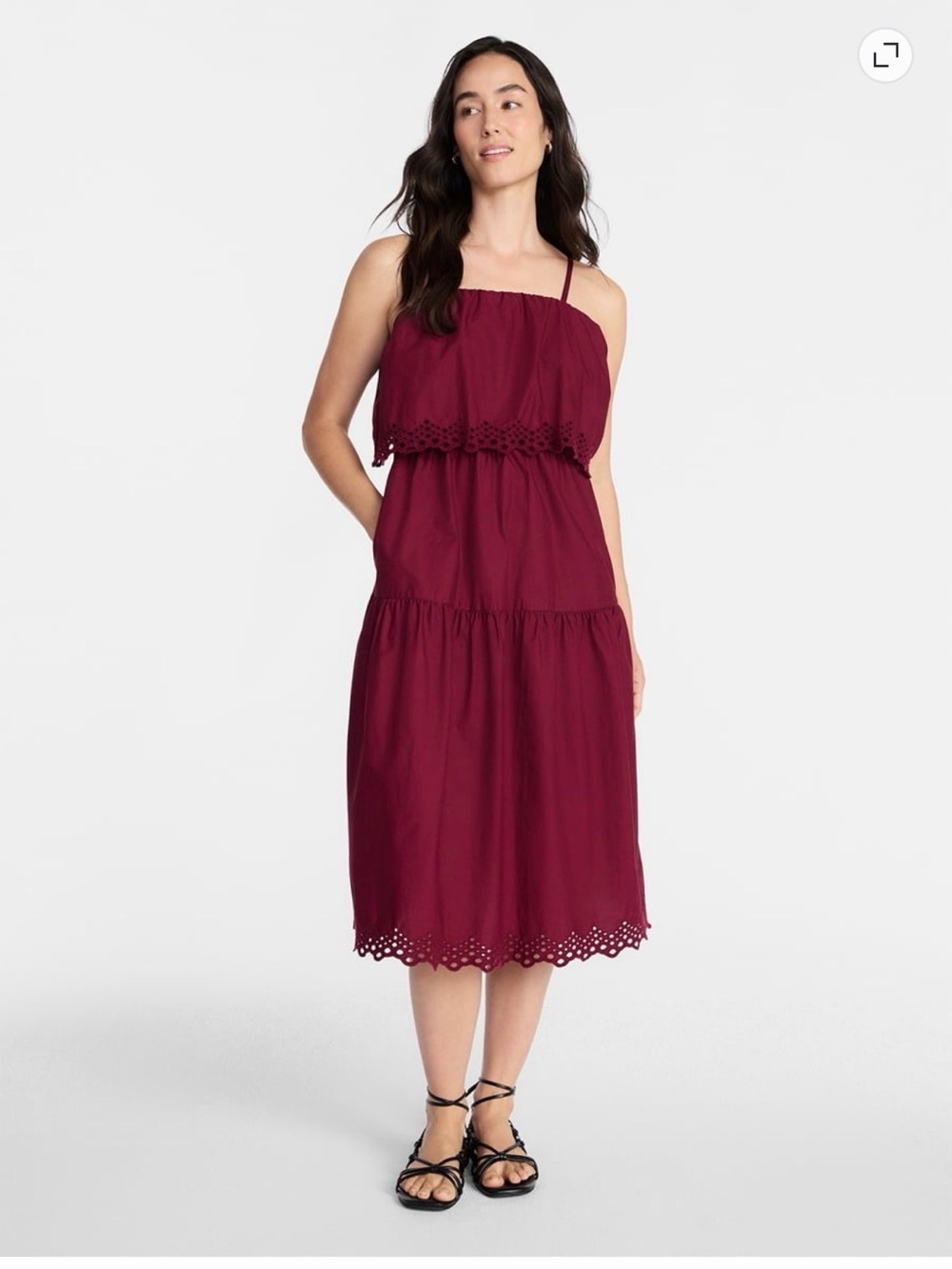 Women’s Sleeveless Eyelet Midi Dress - Burgundy